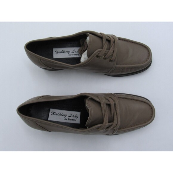 Walking Lady by Trotters Womens 6M Taupe Block Heeled Loafers Leather Casual - Picture 9 of 16